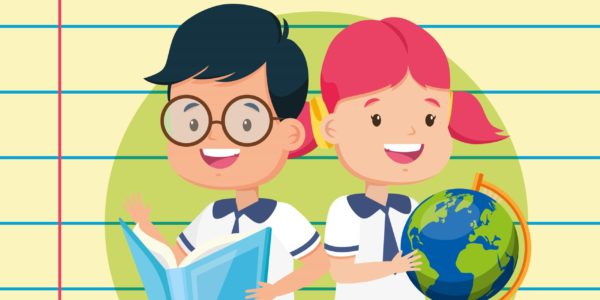 kids back to school kids with map and book back to school vector illustration